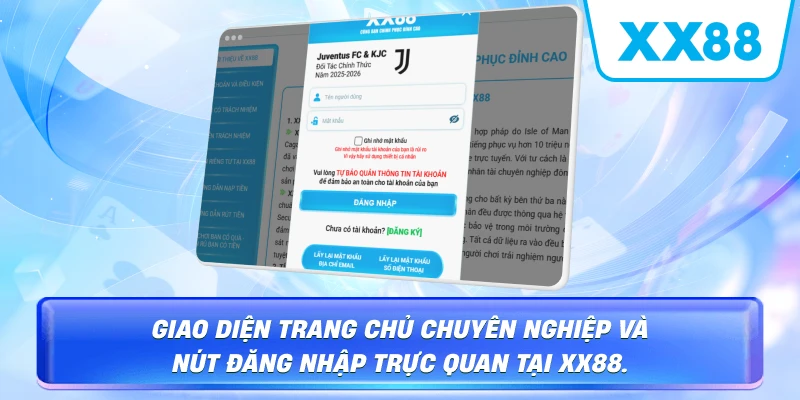 Giao diện đăng nhập tài khoản XX88