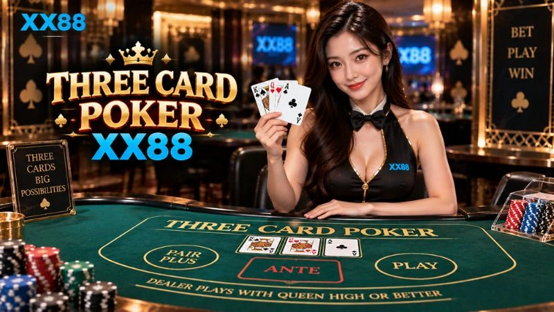 Three Card Poker XX88 – Luật Chơi, Cửa Cược & Hướng Dẫn